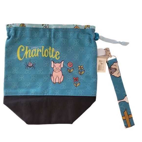 Charlotte's Web bag purse clutch wristlet Drawstring salutations pig spider girl - Picture 2 of 6